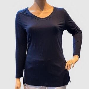 Allegra K V-NeckTunic Top Size XL Navy Blue Long Sleeves, A-Line, Side Slits NWT